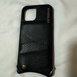 Emma Pebble Leather Crossbody iPhone 12 Pro Black/Gold studded strap
